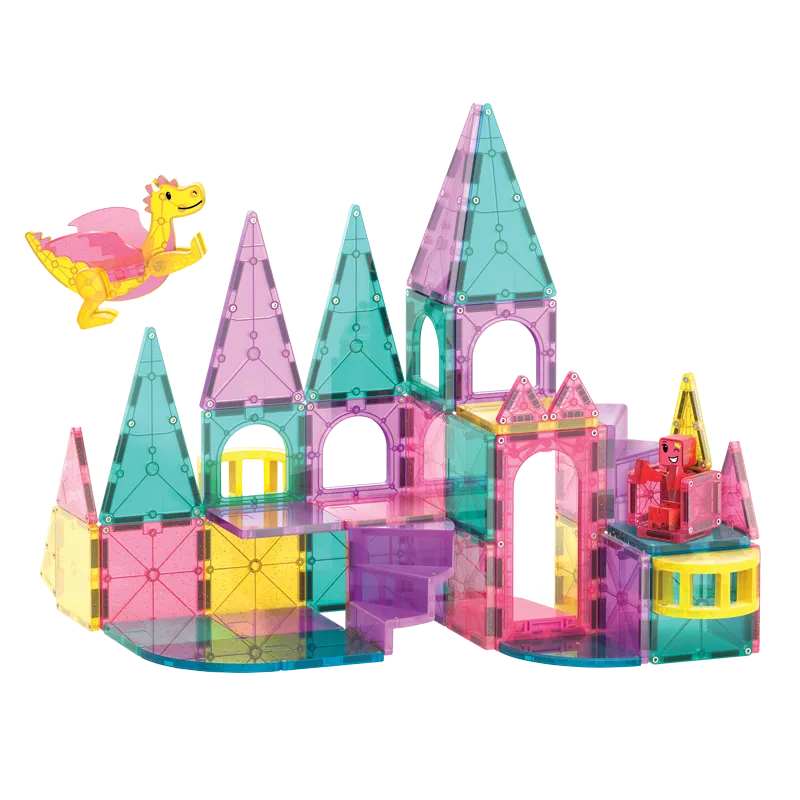 Magna-Tiles Castle Deluxe 48 τεμαχίων - Κατασκευή κάστρου με μαγνητικά πλακίδια, φιγούρα ανθρώπου και δράκο