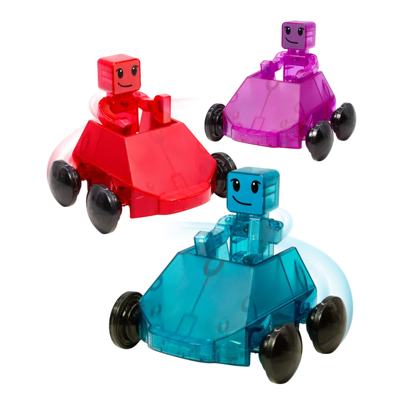 MAGNA-TILES Dashers 6 τεμαχίων - 3 μαγνητικά οχήματα και φιγούρες (μπλε, κόκκινο και μωβ)